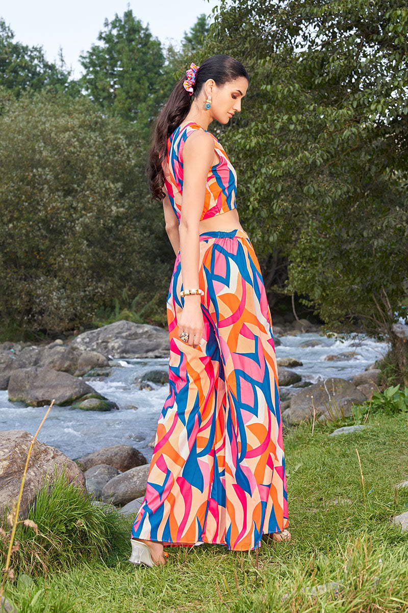 Printed One Shoulder Sleeveless Pure Cotton Top With Palazzo