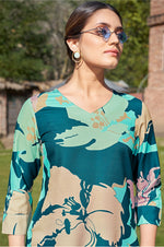 Turquoise Blue Floral Printed Pure Cotton Kurta With Trouser