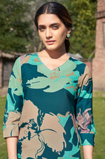Turquoise Blue Floral Printed Pure Cotton Kurta With Trouser