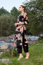Black Floral Printed Pure Cotton Kurta With Trouser
