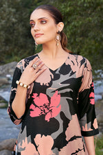 Black Floral Printed Pure Cotton Kurta With Trouser