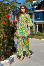 Green Pure Cotton Floral Printed V-Neck Co-Ord Set