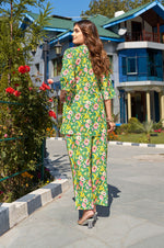 Green Pure Cotton Floral Printed V-Neck Co-Ord Set