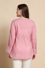 Pink Mal Cotton schiffli Self Design Top For Women