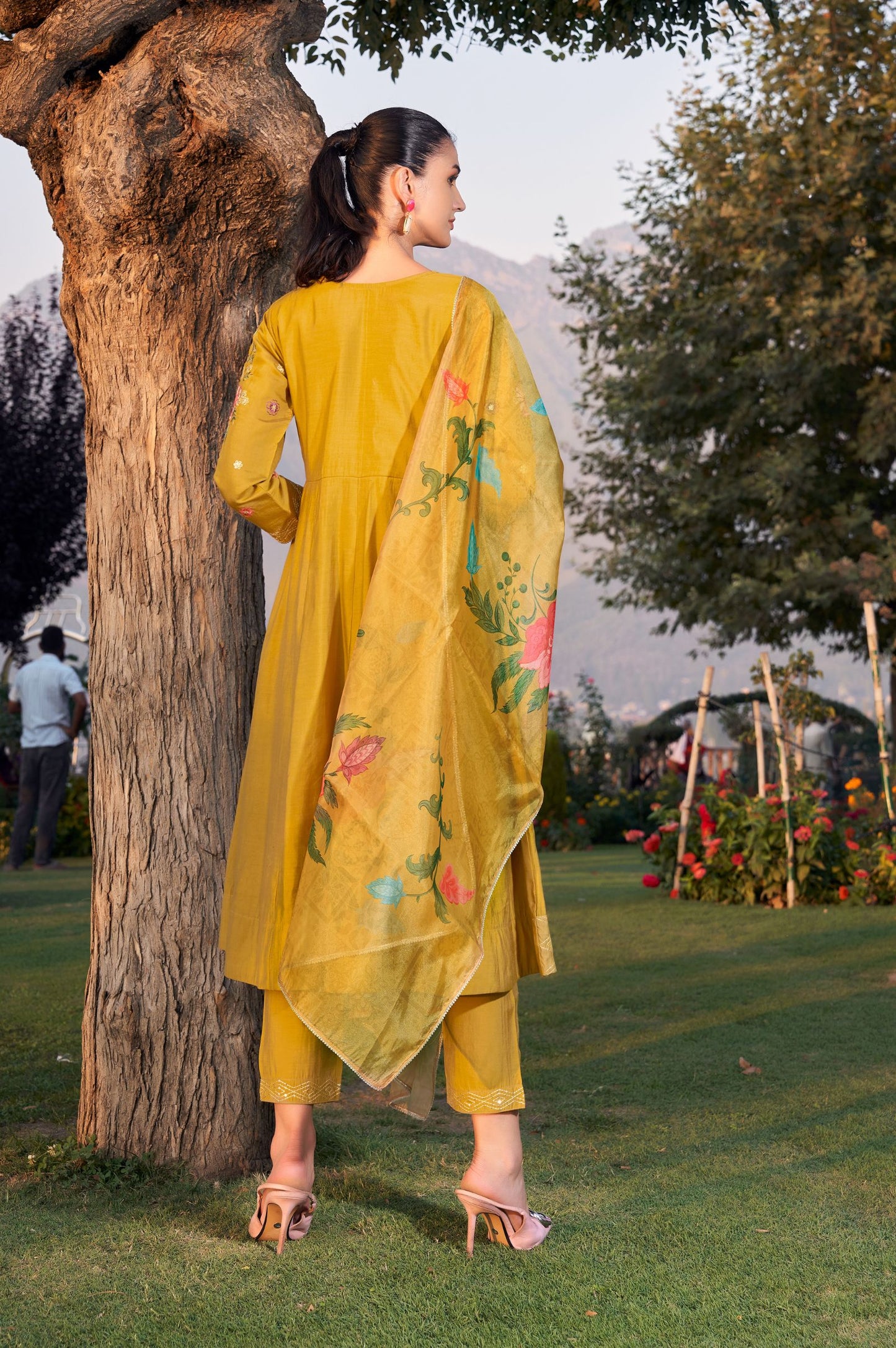 Occur Roman Silk Embroidered Kurta Set with Dupatta For Women