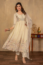 White Cotton Embroidered With Handwork Kurta Set with Dupatta