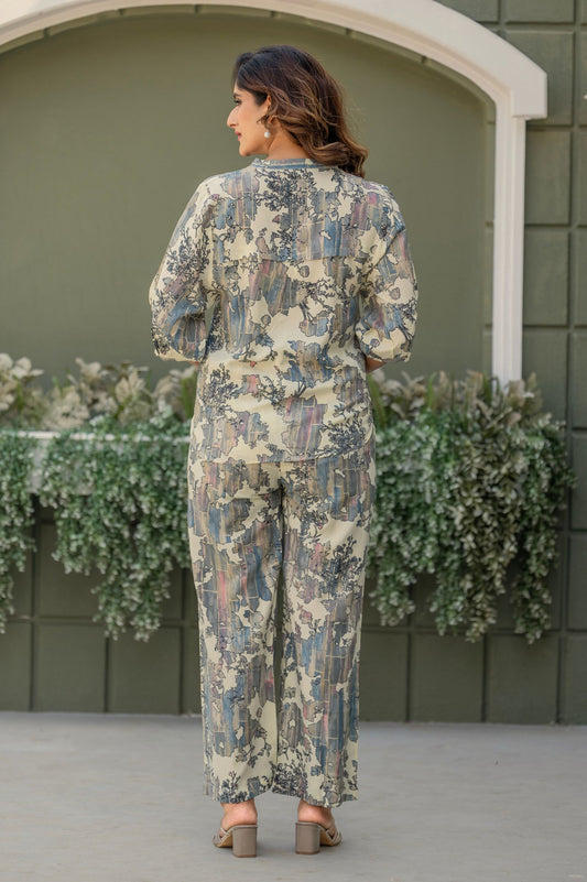 Multicolour Viscose Reyon Printed Top and Pant Co-ord Set