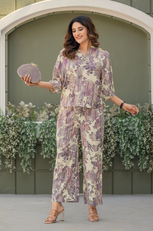 Multicolour Viscose Reyon Printed Top and Pant Co-ord Set