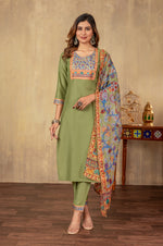 Pista Cotton Printed Kurta Set with Dupatta