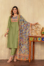 Pista Cotton Printed Kurta Set with Dupatta