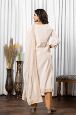 White Pure Cotton Jacquard Straight Kurta Set With Dupatta