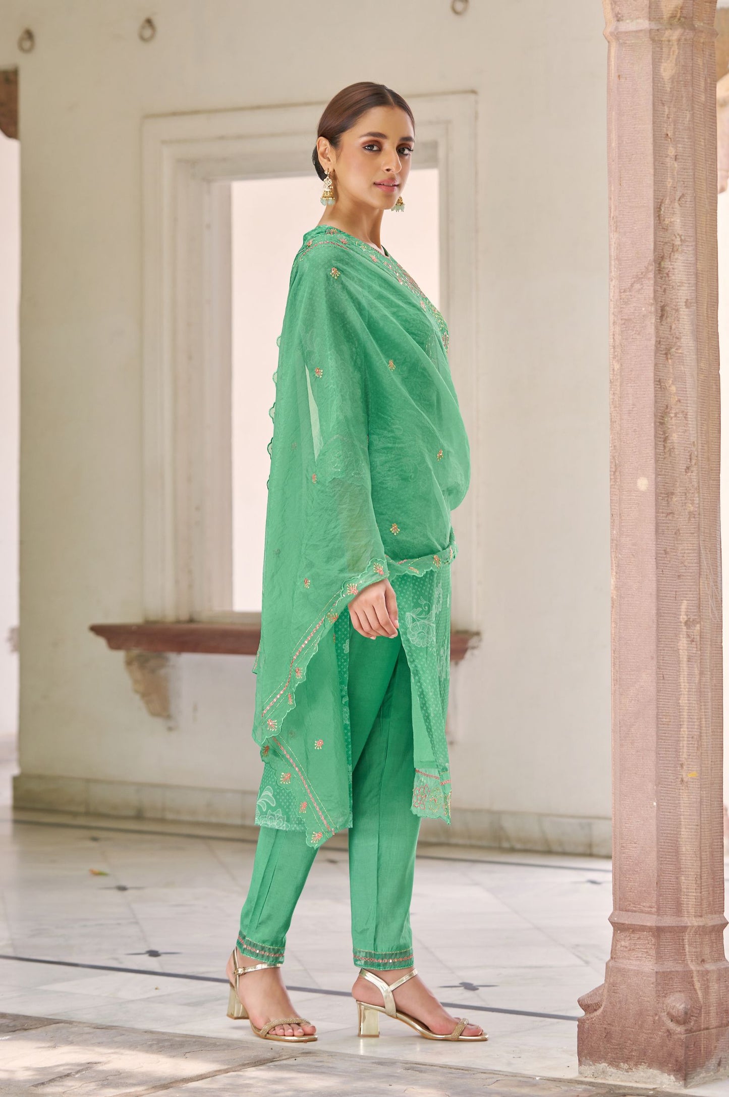 Green Pure Tabby Digital Printed With Embroidered Kurta Set with Dupatta