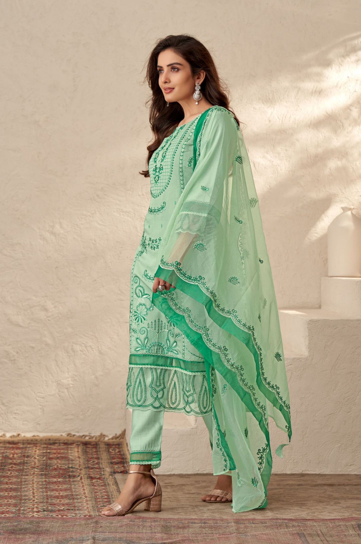 Green Romam Silk Embroidered Kurta Set with Dupatta