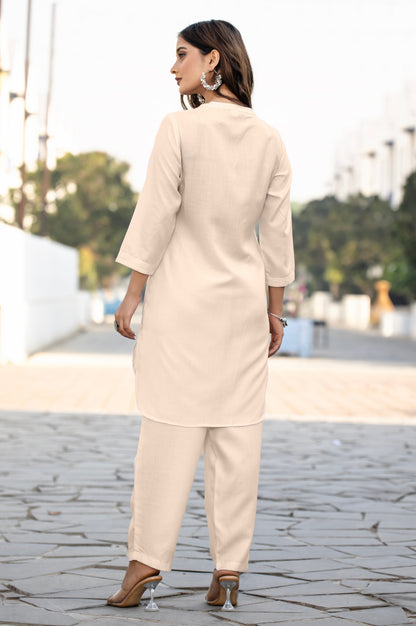 Cream Cotton Blend Printed Co-ord Set