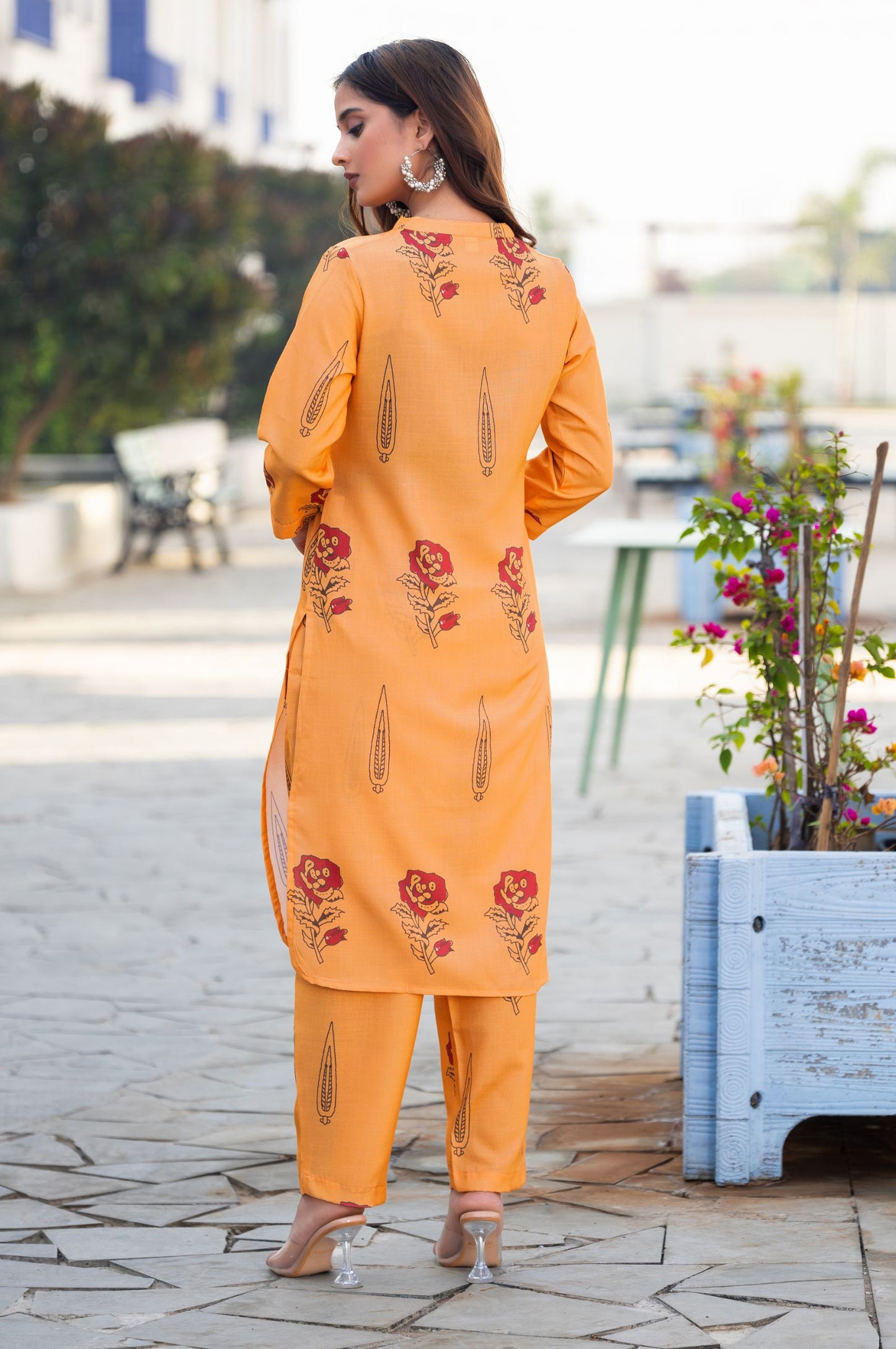 Orange Cotton Blend Printed Co-ord Set