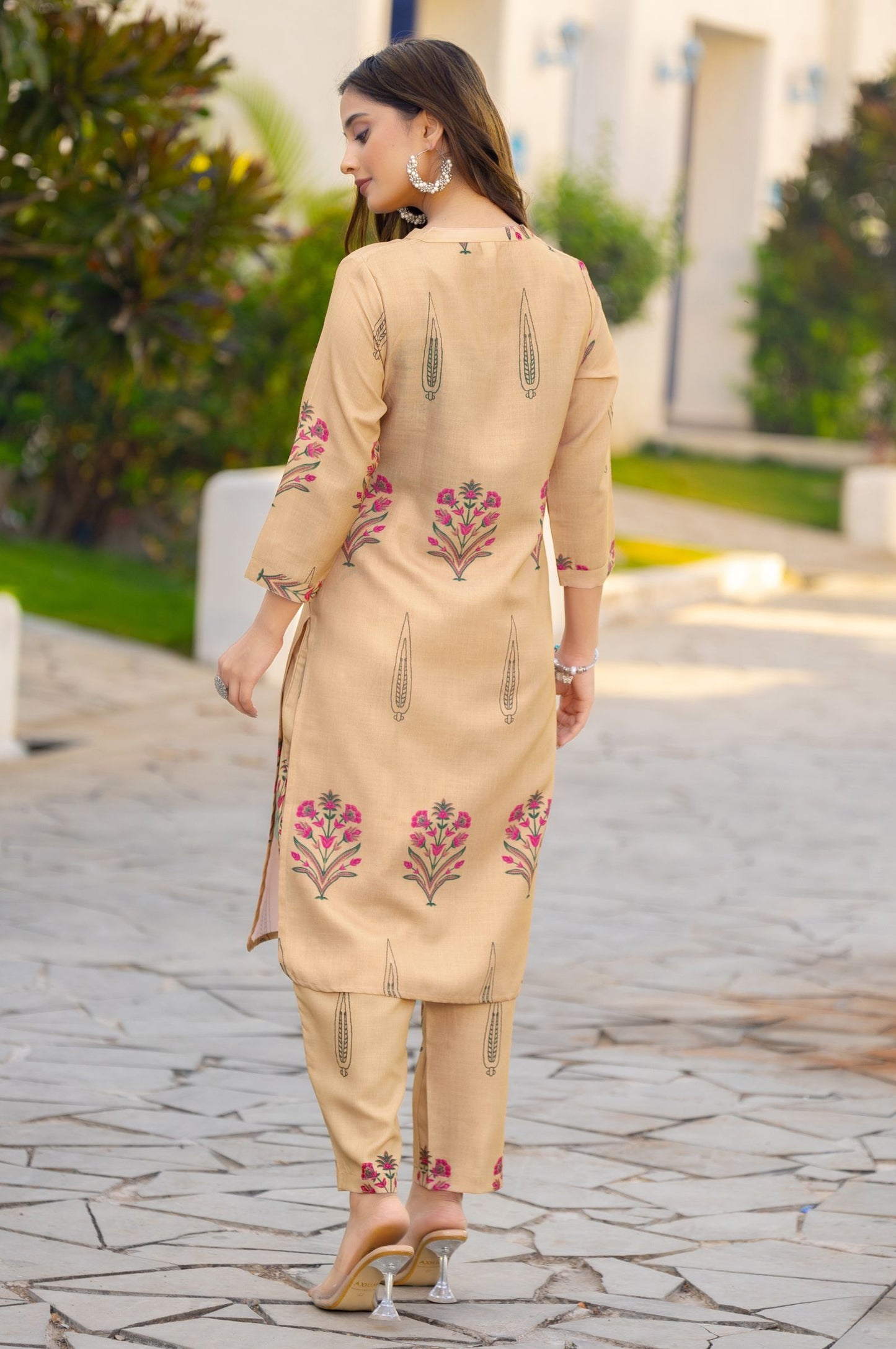 Brown Cotton Bland Printed Co-ord Set