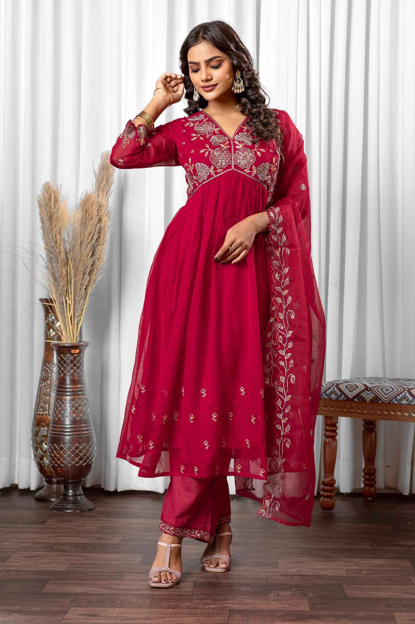 Light Pink Tabby Embroidered Anarkali Kurta Set with Dupatta