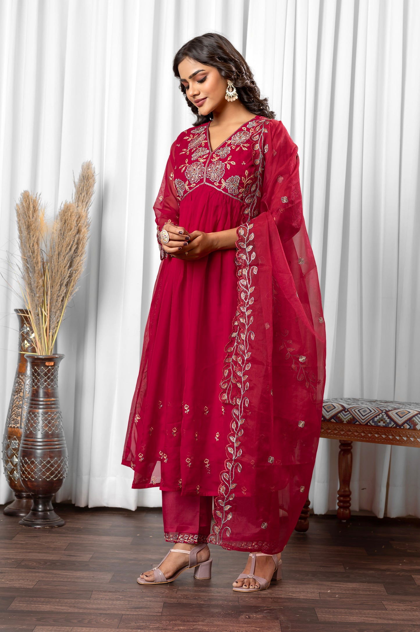Light Pink Tabby Embroidered Anarkali Kurta Set with Dupatta
