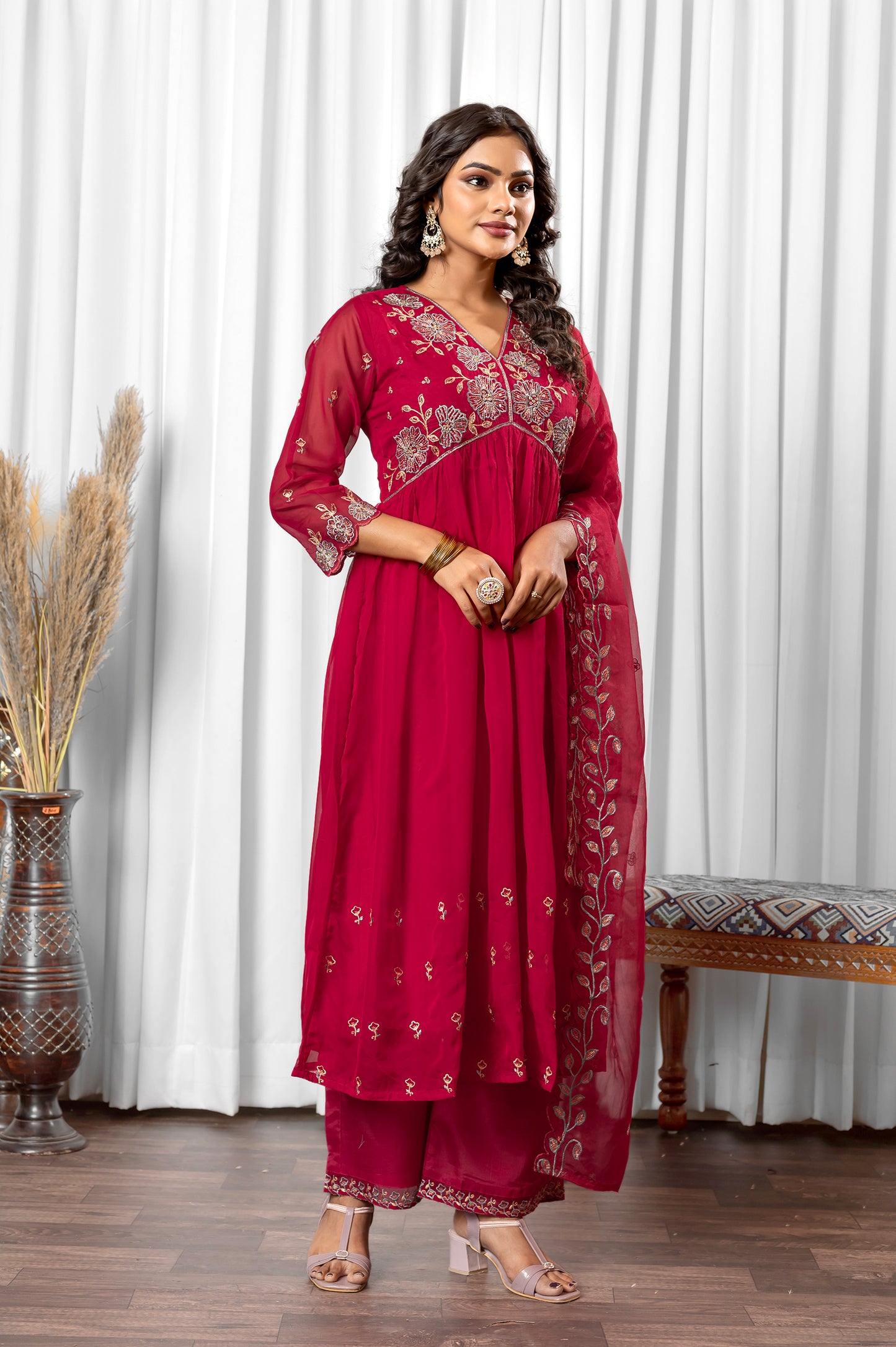 Light Pink Tabby Embroidered Anarkali Kurta Set with Dupatta