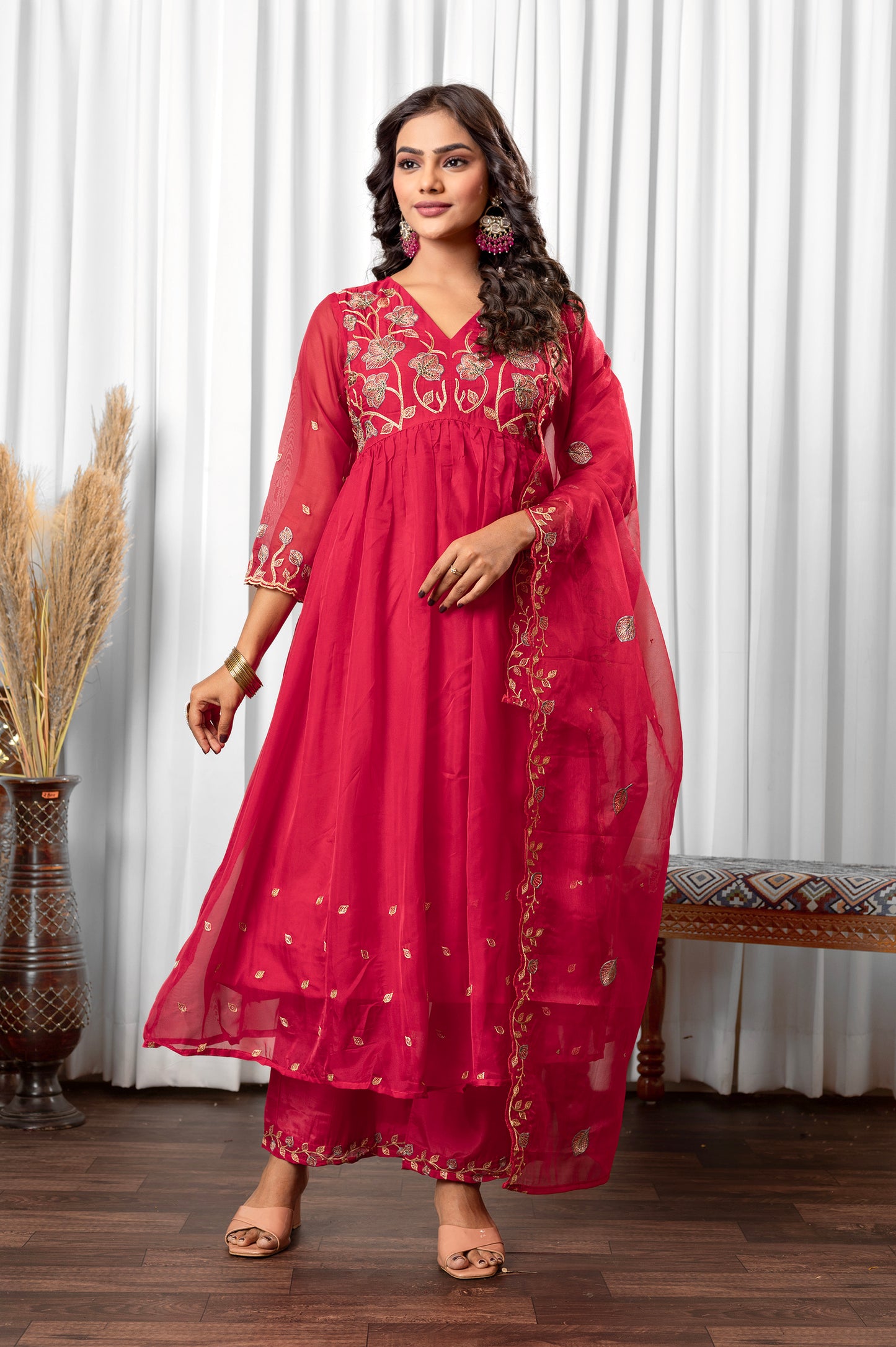 Pink Tabby Embroidered Anarkali Kurta Set with Dupatta