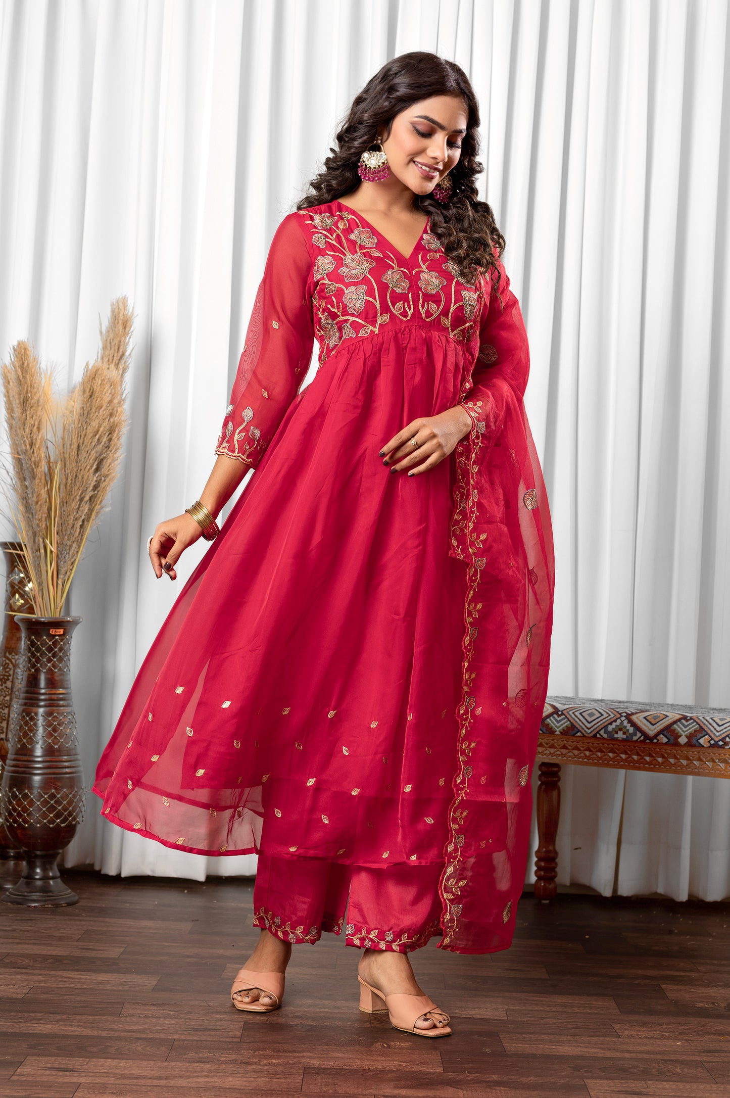 Pink Tabby Embroidered Anarkali Kurta Set with Dupatta
