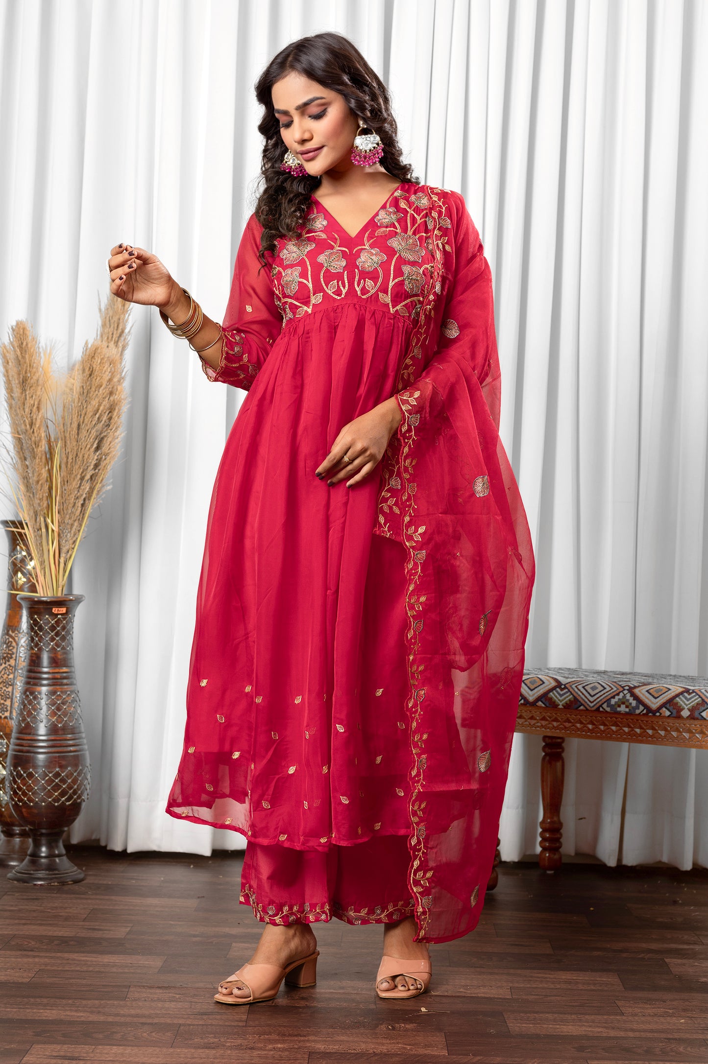 Pink Tabby Embroidered Anarkali Kurta Set with Dupatta
