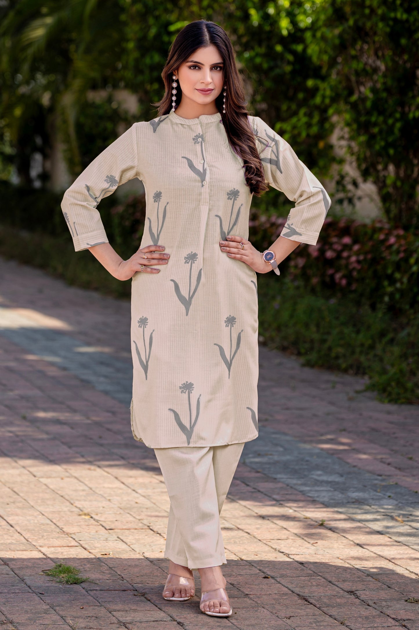 Cream Cotton Bland Printed Co-ord Set