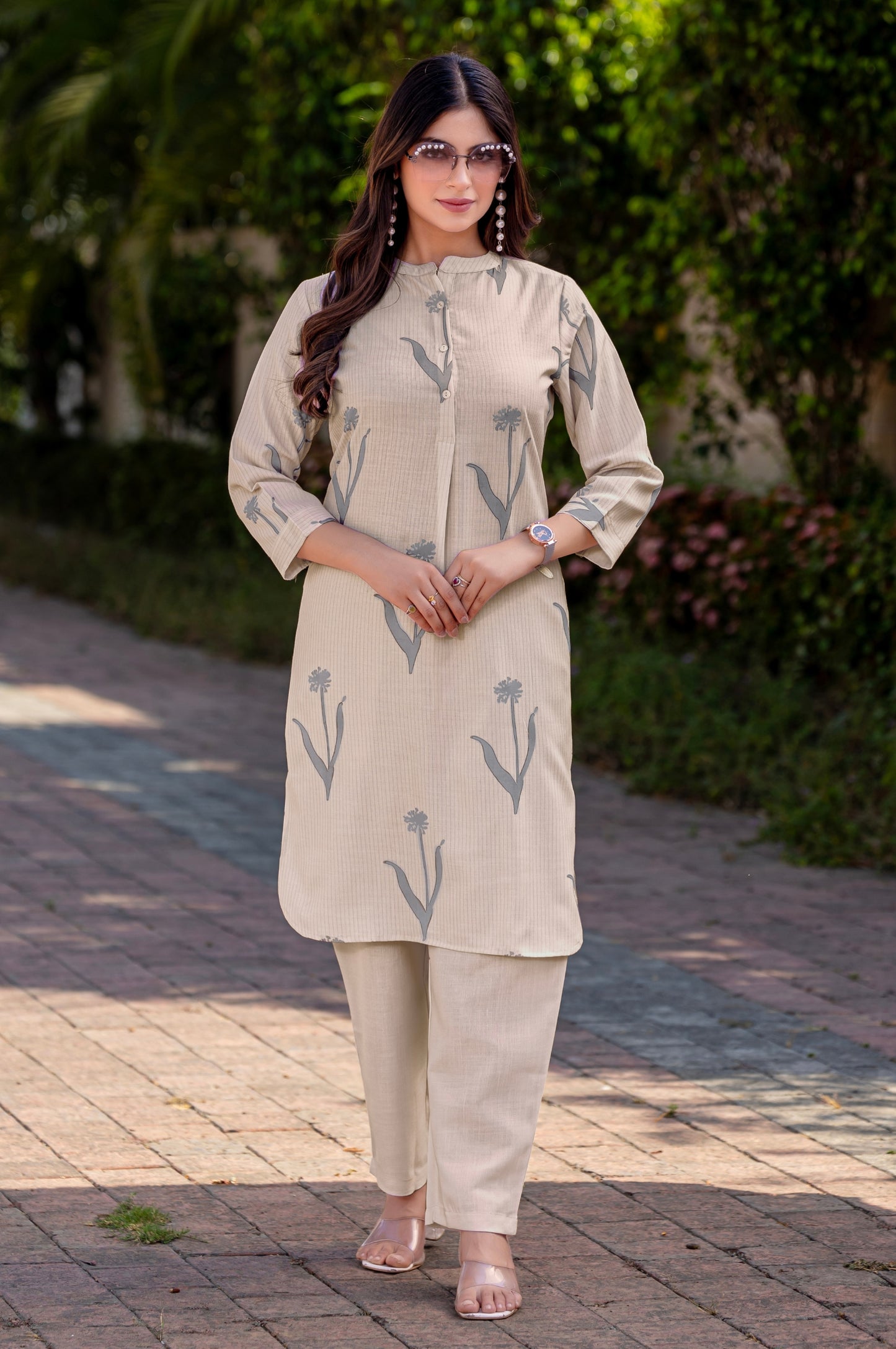 Cream Cotton Bland Printed Co-ord Set