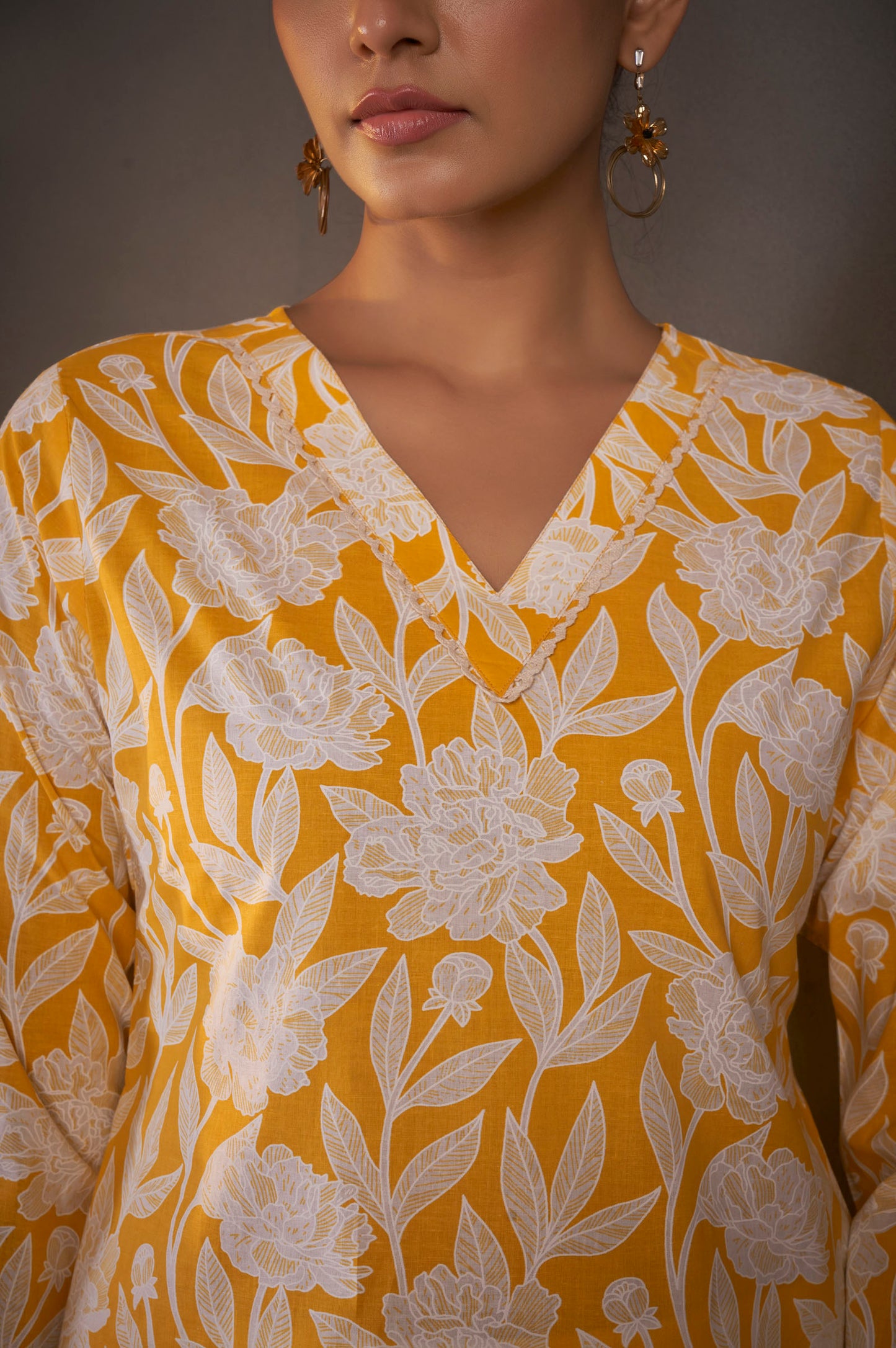 Yellow Pure Cotton Floral Printed Kurta For Women