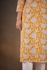 Yellow Pure Cotton Floral Printed Kurta For Women