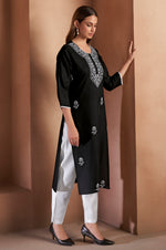 Black Cotton Blend Chikankari Embroidered Kurta For Women