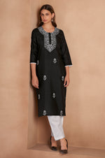 Black Cotton Blend Chikankari Embroidered Kurta For Women