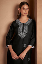 Black Cotton Blend Chikankari Embroidered Kurta For Women