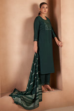 Dark Green Cotton Blend Embroidered With Sequined Work Kurta Set For Women