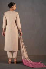 Cream Roman Silk Embroidered with Sequined Work Kurta Set With Dupatta For Women