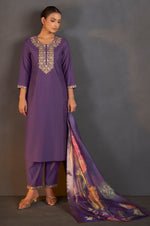Purple Roman Silk Embroidered With Sequined Work Kurta set For Women