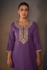 Purple Roman Silk Embroidered With Sequined Work Kurta set For Women