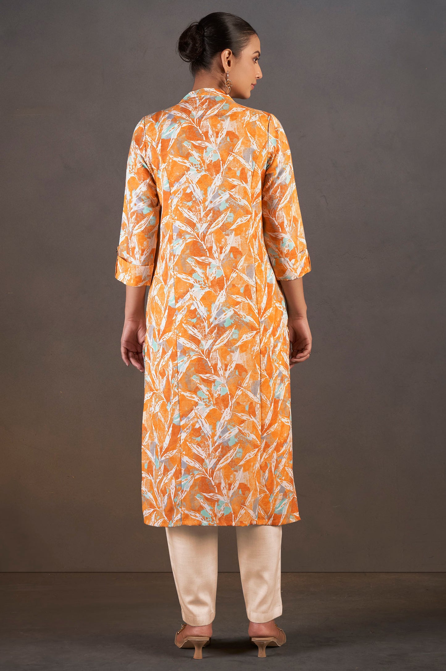 Mustard Cotton Blend Floral Printed Kurta For Women