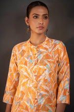 Mustard Cotton Blend Floral Printed Kurta For Women