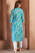 Blue Cotton Blend Floral Printed Kurta For Women