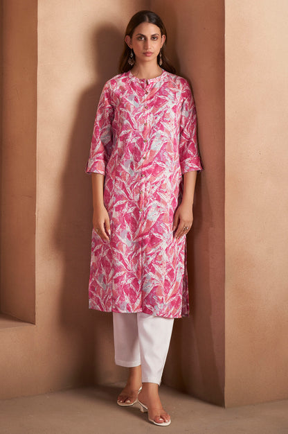 Light Pink Cotton Blend Printed Kurta For Women