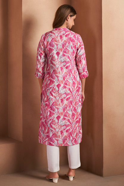 Light Pink Cotton Blend Printed Kurta For Women