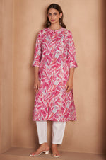 Light Pink Cotton Blend Printed Kurta For Women