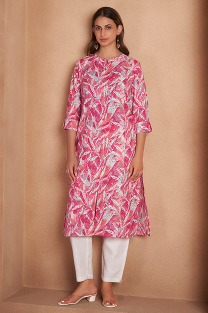 Light Pink Cotton Blend Printed Kurta For Women