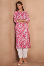 Light Pink Cotton Blend Printed Kurta For Women