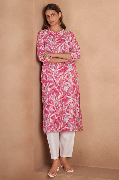 Light Pink Cotton Blend Printed Kurta For Women