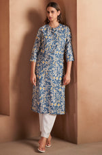 Turquoise Cotton Blend Floral Printed Kurta For Women