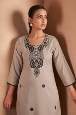 Light Brown Cotton Blend Chikankari Embroidered Kurta For Women