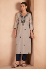 Light Brown Cotton Blend Chikankari Embroidered Kurta For Women