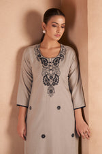 Light Brown Cotton Blend Chikankari Embroidered Kurta For Women